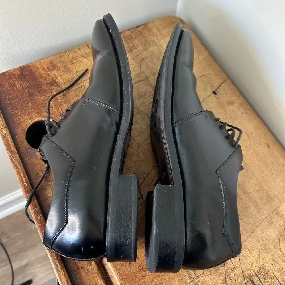 Via Spiga Men's 10.5 Black Leather Derby Dress Shoes Professional Classic Formal